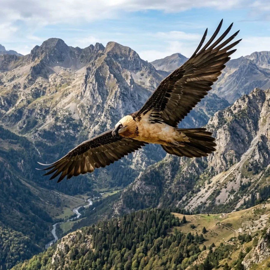 Avvoltoio barbuto in volo